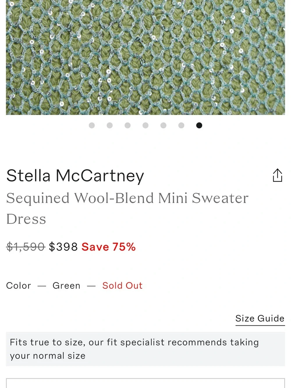 Stella McCartney Sequined Wool-Blend Mini Sweater Dress Light Green size Large